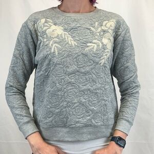 Urban Mood New York Women's Quilted Embroidered Sweatshirt S SM Small Grey Gray